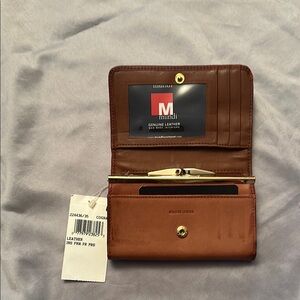 Mundi Brown Genuine Leather Wallet with Gold Trim and Coin Closure